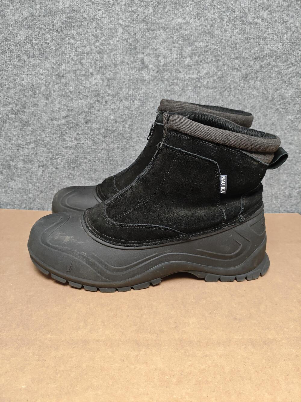Nautica Tidewater Snow Boots Mens Size 13 Black Faux Suede Zip Winter Ankle